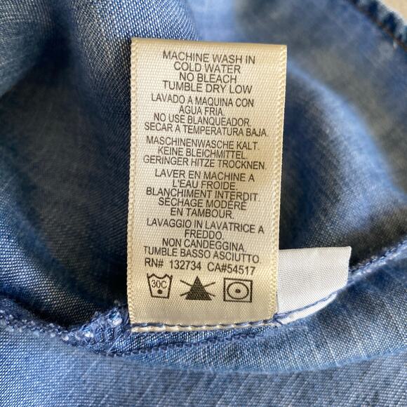 Cloth & Stone Anthropologie Chambray Dress Sz 3/4 Ruffle Sleeves Open Tie Back - Picture 14 of 16